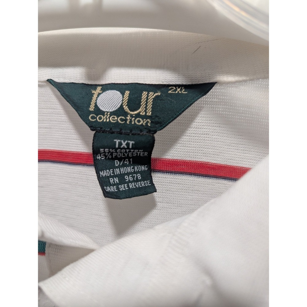 Golf Polo Shirt Tour Collection White Striped Short Sleeve  2XL Vintage‎ - Picture 12 of 13